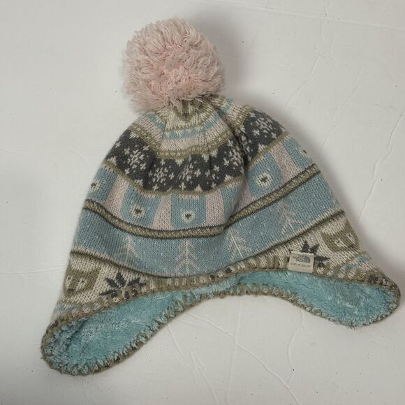 The North Face TNF Faroe Fair Isle Beanie Pink Toddler Baby Kids 2T-3T Winter - Picture 2 of 7